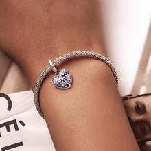 1 PC 925 Sterling Silver Pink Flowers Charms Elegant Sakura Bead Pendant Fit Bracelet Necklace DIY Making Party Fine Jewelry - Silver - View 7