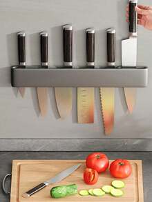1 pieza Estante multifuncional de cocina, soporte para cuchillos, soporte simple para cuchillos de cocina montado en la pared para almacenamiento - Gris - Ver 6