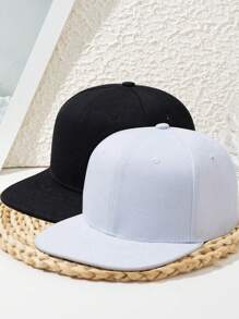 1pc Unisex Flat Bill Snapback Hat, Cool Hip Hop Style, Adjustable Solid Color Casual Polyester Sports Cap, Suitable For Outdoor, Beach, Spring/Summer/Autumn/Winter