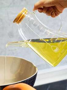 1pc Glass Oil Bottle, Large Capacity Kitchen Oil Vinegar Container With Spout, Leakproof, Measurement Scale