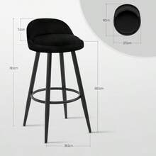 Bar Stool, Breakfast Barstool, Kitchen Island Counter Stool With Low Back And Footrest, Velvet Stool, Metal Frame, Black - Black - View 3