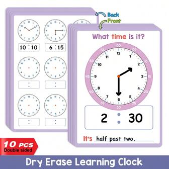 Lachilly 10 PCS Writable Dry Erase Learning Paper Clock For Kids Learning To Tell Time For Classrooms Homeschool Giftlive, Teaching Clock Early Educational Kids Montessori Training Aid