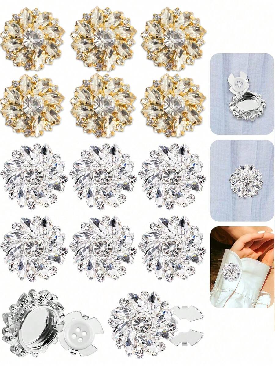 5/3/1pc Set Rhinestone Button Decoration, Removable Crystal Cuff Links Suitable For Women/Men Suit Sleeves (Buttons Included) - Multicolor - View 1