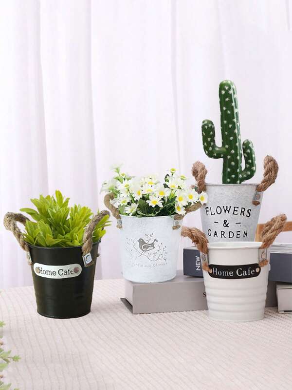 2pcs Small Iron Bucket Flower Pot, Gardening Decorative Iron Tin Bucket Vase For Succulent, Fresh Flowers, And Dried Plants, Suitable For Plant Cultivation