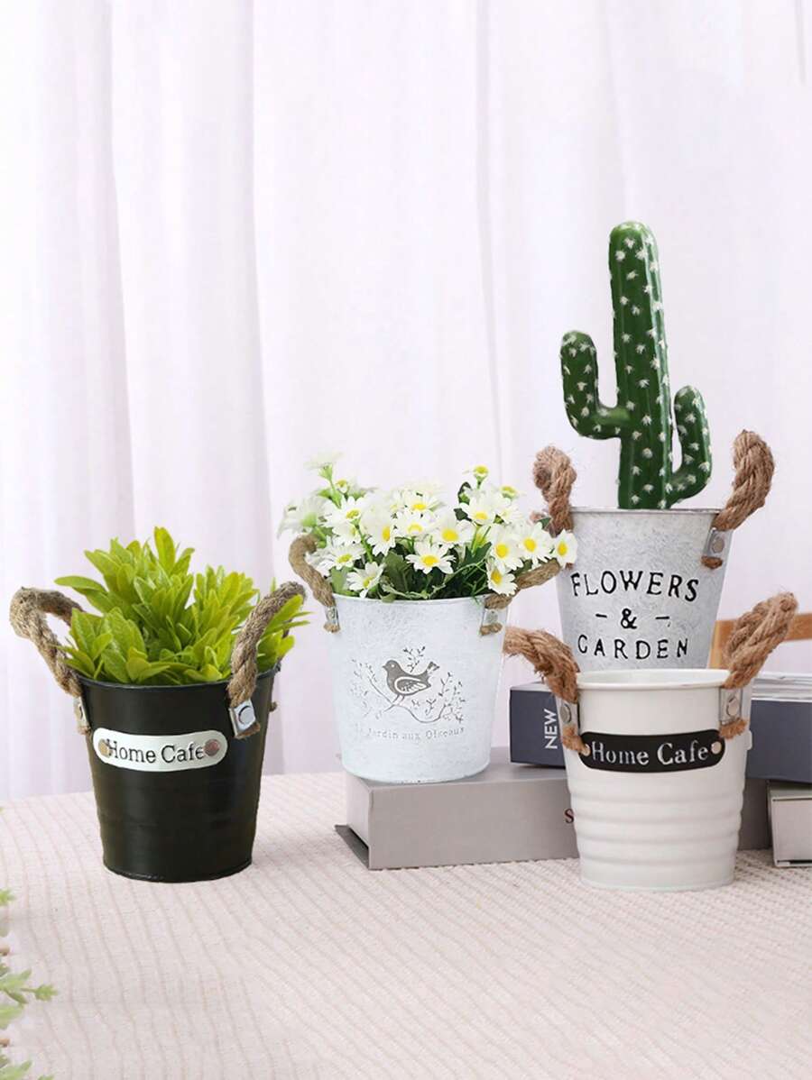 2pcs Small Iron Bucket Flower Pot, Gardening Decorative Iron Tin Bucket Vase For Succulent, Fresh Flowers, And Dried Plants, Suitable For Plant Cultivation
