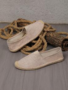 男士休闲乐福鞋，帆布绳底平底鞋，度假休闲一脚蹬鞋；编织透气布鞋，草编防滑平底凉鞋 Old Money - 純色亞麻 - 查看 8