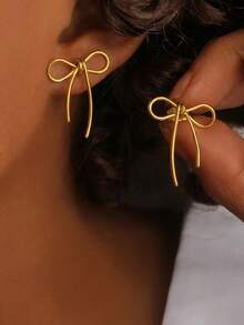 1 Pair Stainless Steel Hollow Bowknot Dangle Earrings, Suitable For Everyday Wear - Bow Earrings - View 8