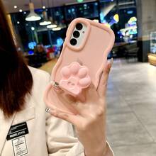 1pc Y2K Dopamine Inspired Fluffy Paw Print Air Cushion Phone Stand Case Compatible With IPhone 16/Redmi Note 11 4G/Galaxy A55/Infinix Note 30/ Moto E30