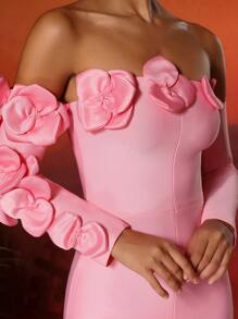 Love Aing Vestido de cóctel con espalda descubierta, manga larga, abertura lateral y aplicación floral 3D hecha a mano para mujer Love Aning, elegante para baile de graduación, gala, boda semi-formal, adecuado para cumpleaños, graduación, cena, regreso a casa, vestido de noche
