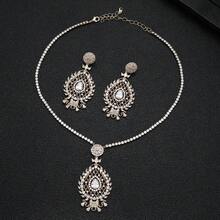 1 Set Hollow Geometric Zirconia Stone Inlaid Pendant Necklace And Earrings - Gold - View 2