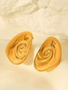 Minimalist Stainless Steel Asymmetrical Round Stud Earrings, Fashionable And Elegant For Women - Yellow Gold - View 9