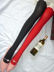 1 Pair Dual Color Pantyhose For Women, Sculpting, Slimming Leggings, Striped Tights, Sexy European Style