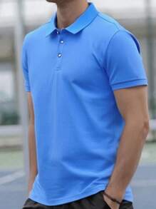 Camisa polo de golf de unicolor para hombre, camisa casual de trabajo con cuello de botones y bloques de color, regalo para novio