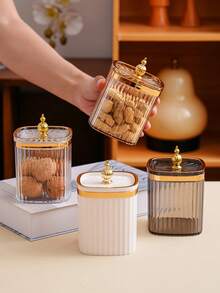 1pc Square Airtight Canister, Candy & Snack Storage Jar, Tabletop Decor Jar For Wedding & Holiday - Multicolor - View 6