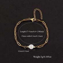 1pc Fashion Round Shell Initial Golden Stainless Steel Paper Clip Chain Bracelets For Women - Yellow Gold - View 2