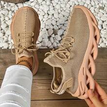 时尚休闲运动鞋，轻质透气网眼鞋面，编织鞋底，舒适的日常步行鞋，多功能鞋 - 棕色 - 查看 3