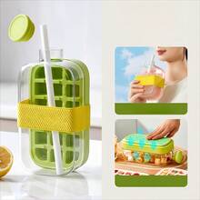 Copo de água gelada simples com canudo: não precisa compartilhar cubos de gelo com outras pessoas, pressione para remover os cubos de gelo, saudável e higiênico, adequado para casa e piscina. Pode ajudar você a aproveitar melhor as bebidas geladas do verão. Molde de gelo caseiro. - Multicolorido - Ver 6