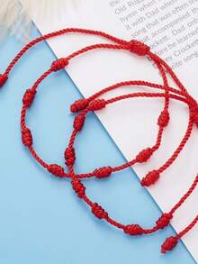Kit 4 Pulseira Vermelha De 7 Sete Nós Kabbalah Afastar O Mal