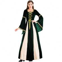 New Renaissance Long Dress, Middle Ages Royalty Princess Cosplay Costume Halloween - Red - View 7