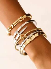 3pcs Silver Punk Hiphop Exaggerated Spike Stainless Steel Bangle Bracelet Set, Inlaid Artificial Zirconia Crystals, Suitable For Women Daily Wear, Gift