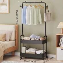 Perchero móvil de 2 niveles con ruedas, perchero independiente de metal, estantes de almacenamiento de plástico, organizador de ropa móvil para dormitorio, sala de estar, armario - Negro, multiusos, almacenamiento para dormitorio | Almacenamiento decorativo | Ruedas fácilmente móviles, Almacenamiento de perchas, Percha de ropa - Multicolor - Ver 3