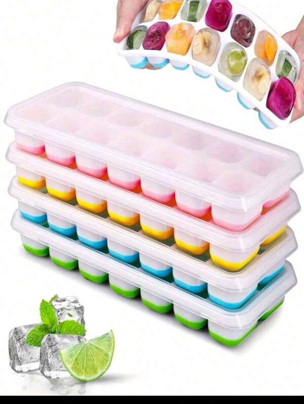 1 pieza Bandeja de cubitos de hielo de silicona suave con tapa, caja para hacer hielo para uso doméstico