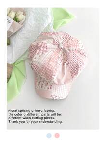 Boné octogonal xadrez vintage com cano alto, chapéu versátil para jornaleiro, design com circunferência de cabeça grande, adequado para primavera e verão, estilo artístico floral, boné de pintor xadrez fresco e simples, modelo de designer moderno, chapéu de sol feminino respirável de aba larga, casual para o verão