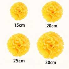 12pcs Yellow Paper Flower Balls - Elegant DIY Party Decor For Weddings, Birthdays, And Bachelor Parties - Vibrant Hanging Decoration With Golden Accents