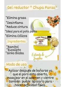 Gel crema de jengibre y bamitol chupapanza 100% natural 250gr adelgazante corporal reafirmante quema grasa modelador gel de masaje reducción abdomen cuidado intensivo beauty wellness - Amarillo - Ver 3