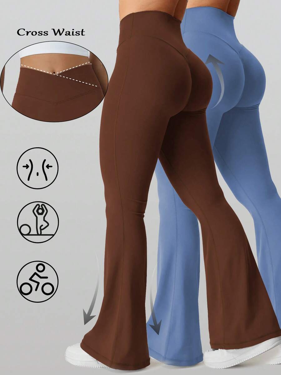 RUNONWHEELS 5 女款提臀瑜伽緊身褲 高腰喇叭褲 適合日常健身與運動 交叉設計喇叭腿緊身褲 可搭配緊身褲