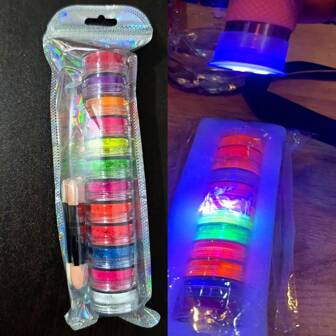 Dofuny 12 kleuren kleurrijke neon fluorescerende poeder DIY handgemaakte zeepset Metallic spiegeleffect chroom voor het maken van sieraden Epoxyhars decoratie kleuring
