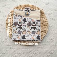 1pc Cute Cat Canvas Backpack, Washable, Canvas Material, With Front Tool Pouch, Ideal For Book Lovers, Multifunctional Tool Bag - Single Piece - View 2