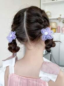 10pcs/Set Cute Mesh Flower Hair Ties With Bowknot, Hair Accessories Ponytail Holder Hair Elastic Hair Rope