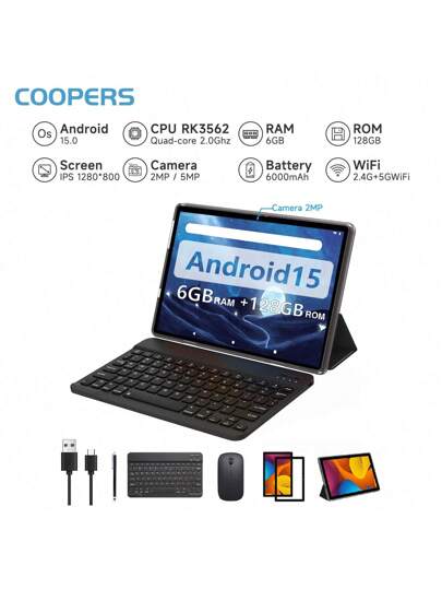 Coopers 2025年最新モデル 2in1タブレット 10インチ、Android 15