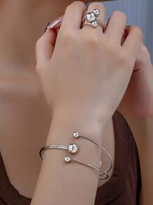 1pc Women Simple Beaded Bangle Bracelet, Gift Set For Valentine's Day