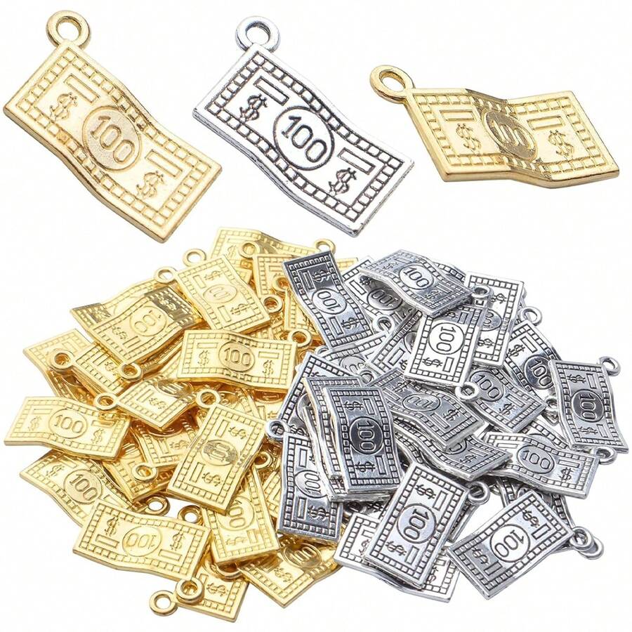 12 Pzs Dijes de dinero Colgante de aleación Dijes de billetes de 100 dólares para hacer pulseras y collares, suministros de joyería y manualidades DIY - Multicolor - Ver 1
