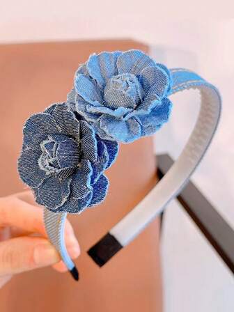 1 Piece Girls' Stylish Denim Flower Headband, Suitable For Daily Wear And Festive Occasions, A Versatile Hair Accessory.Back-To-School Season