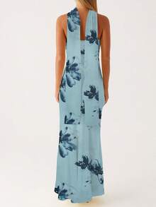 Womens Floral Strapless Dress Y2k Backless Sleeveless Tube Maxi Long Dresses Sexy Mesh Bodycon Summer Beachwear - 藍色 - 查看 4