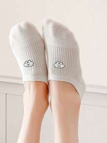 6 Pairs Of Women's Socks, Cartoon Dog Invisible Socks, Spring And Summer Breathable Sweat Absorption With Boat Socks, All Simple Socks - Multicolor - View 4