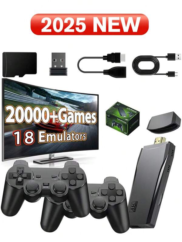 Consola de videojuegos,WTECH Consola de juegos retro con un par de controladores inalámbricos de 2,4 G con 2 mandos AK-73,memoria grande de 64 G, más de 20 000 juegos para elegir, salida  4K HD a TV, juego de juguetes navideños