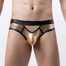 Bikini hombre triángulo sexy recubierto, calzoncillos de color block bragas de tiro bajo - Dorado - Ver 1