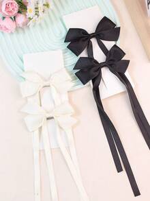 2pcs Kids/Girls Hair Clips With Long Bowknot, Matching Colors, Suitable For Everyday Use - Multicolor - View 3