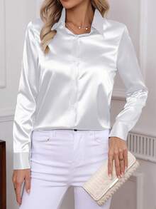 Elegante camisa sólida para mujer, blusa clásica de manga larga y de un solo pecho para el trabajo y el uso diario, nueva llegada 2025