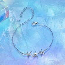 1 PC 925 Sterling Silver Gradient Blue-Green CZ Starfish Link Chain Bracelets For Women Ocean Series Jewelry Gift - Silver - View 6