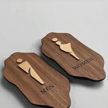 9.8 Inch Nordic Style Male Female Bathroom Sign With Self-Adhesive Back,Acrylic Imitation Wood Grain Technology,Easy Installation, British Style Acrylic Toilet Sign For Bathroom, Restroom, And Changing Room Best Gifts Birthday Graduation