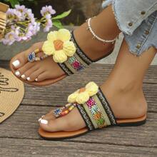 Women Plus Size Color Block Round Toe Casual Flat Sandals
