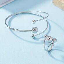 1pc Women Simple Beaded Bangle Bracelet, Gift Set For Valentine's Day