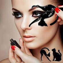 4 piezas Kit de plantilla de maquillaje de ojo de gato, delineador de ojos líquido perfecto, lápiz delineador de ojos a prueba de agua, delineador de gel, pincel delineador. Perfecto para principiantes y maquilladores profesionales. Aplicación de guía fácil para 10 estilos