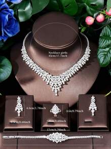 1 set Élégant bijoux avec décoration de goutte d'eau en CZ, convient comme cadeau d'anniversaire pour les femmes