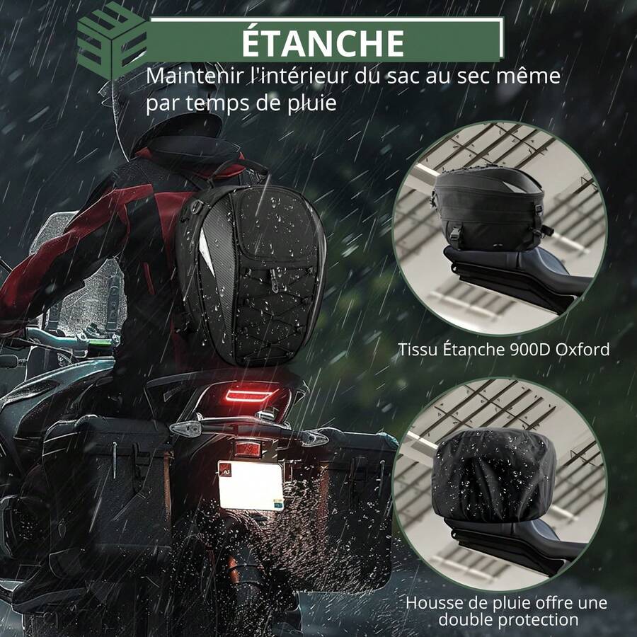 Mochila para casco de motocicleta, bolsa para casco de 900D Oxford impermeable, mochila de equipaje de gran capacidad de 43x29x30cm con bandas reflectantes de seguridad para motocicleta (Negro+Plateado) - Negro - Ver 1